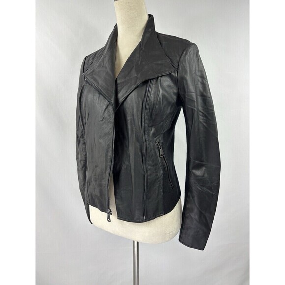 Andrew Marc Moto Felix Jacket Black Leather Small Pockets Knit Panels Gothcore - Picture 16 of 16